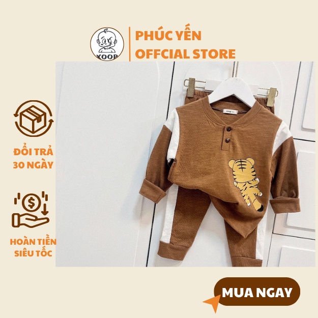 Đồ Mặc Bộ dài tay XOOP cotton xược đáp tay cổ trụ 2 cúc in họa tiết dễ thương cho bé  XD46 Shop Phúc Yến