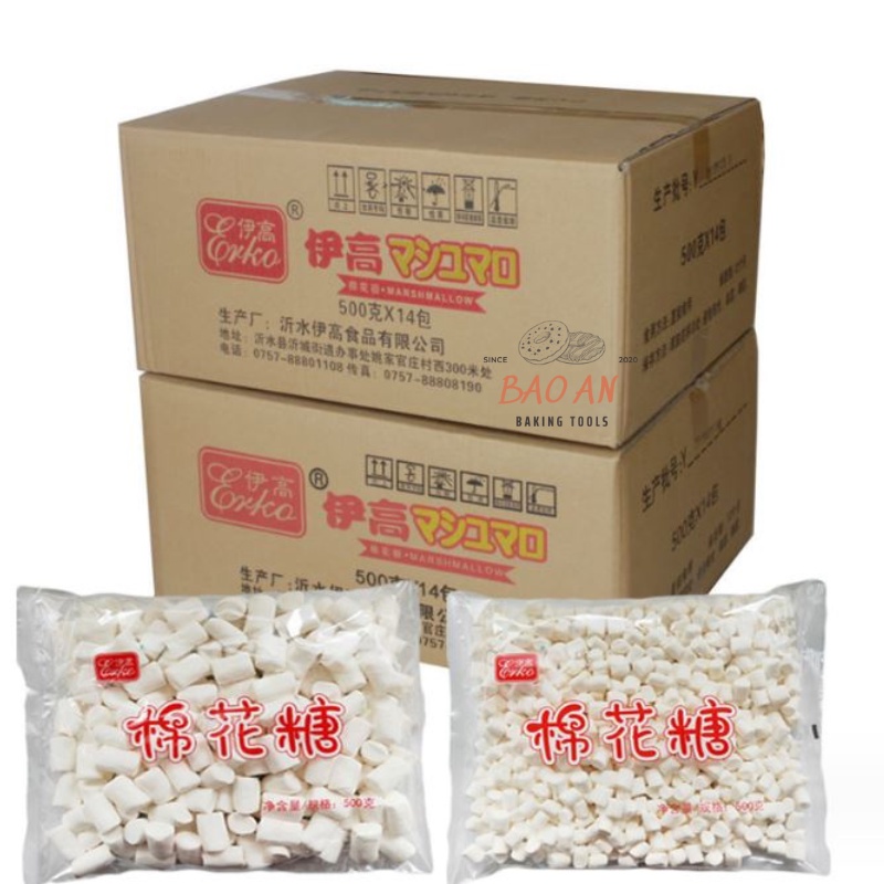 Marshmallow, kẹo bấc trắng, kẹo bông gòn Erko giảm đường làm bánh Nougat gói 500gram