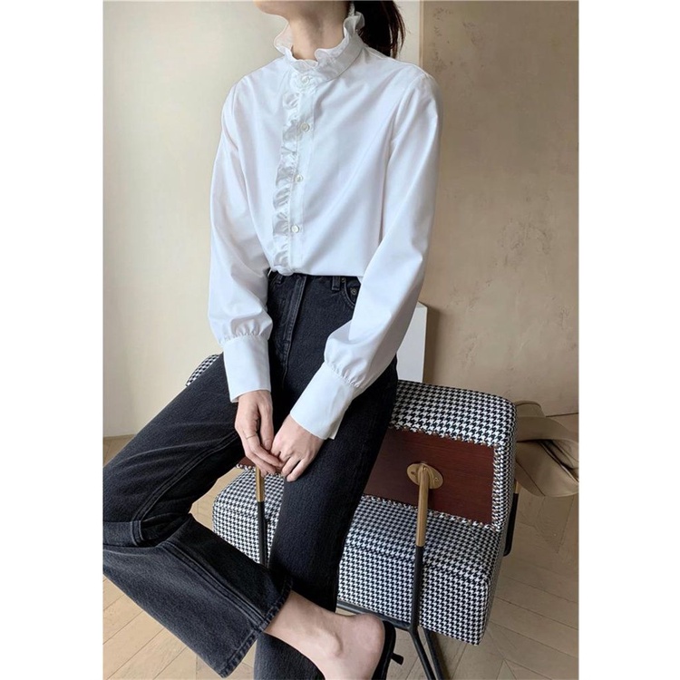 Áo Sơ Mi Trắng Dài Tay Dáng Rộng Phong Cách Phương Tây Thời Trang Thu Đông Cho Nữ