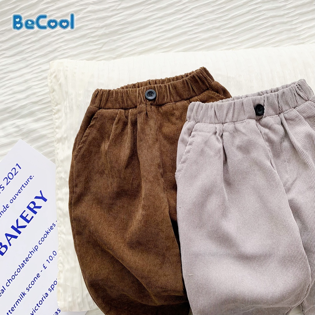 Quần Dài Nhung Chữ R Cho Bé Chất Nhung Tăm Cao Cấp BeCool, Quần Dài Thu Đông Cho Bé Từ 10-27kg