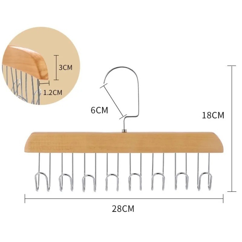 Móc Treo Cà Vạt / Đồ Lót 8 Móc Bằng Gỗ Đa Năng Tiện Dụng Cho Gia Đình