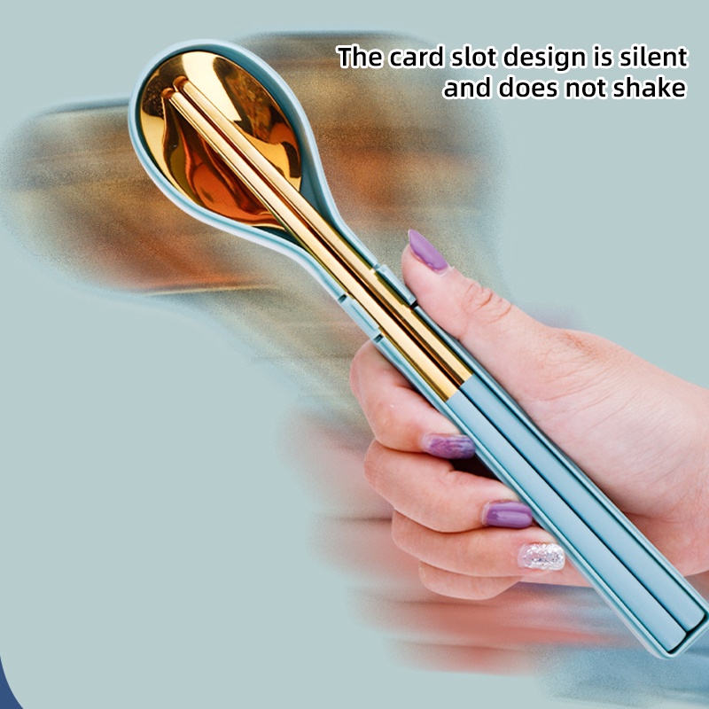 Bộ thìa dĩa cá nhân, hộp đựng thìa đũa văn phòng inox 304 kèm hộp có nắp đậy nhỏ gọn đáng yêu mang đi làm YK