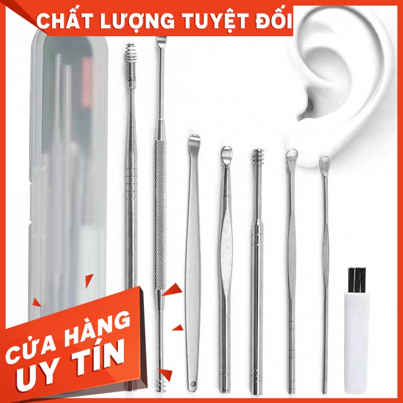 Bộ dụng cụ ráy tai 8 món, chất liệu Inox và gỗ sao an toàn, tiện lợi, dễ mang theo,Bộ lấy ráy tai, bộ ngoáy tai, dụng cụ