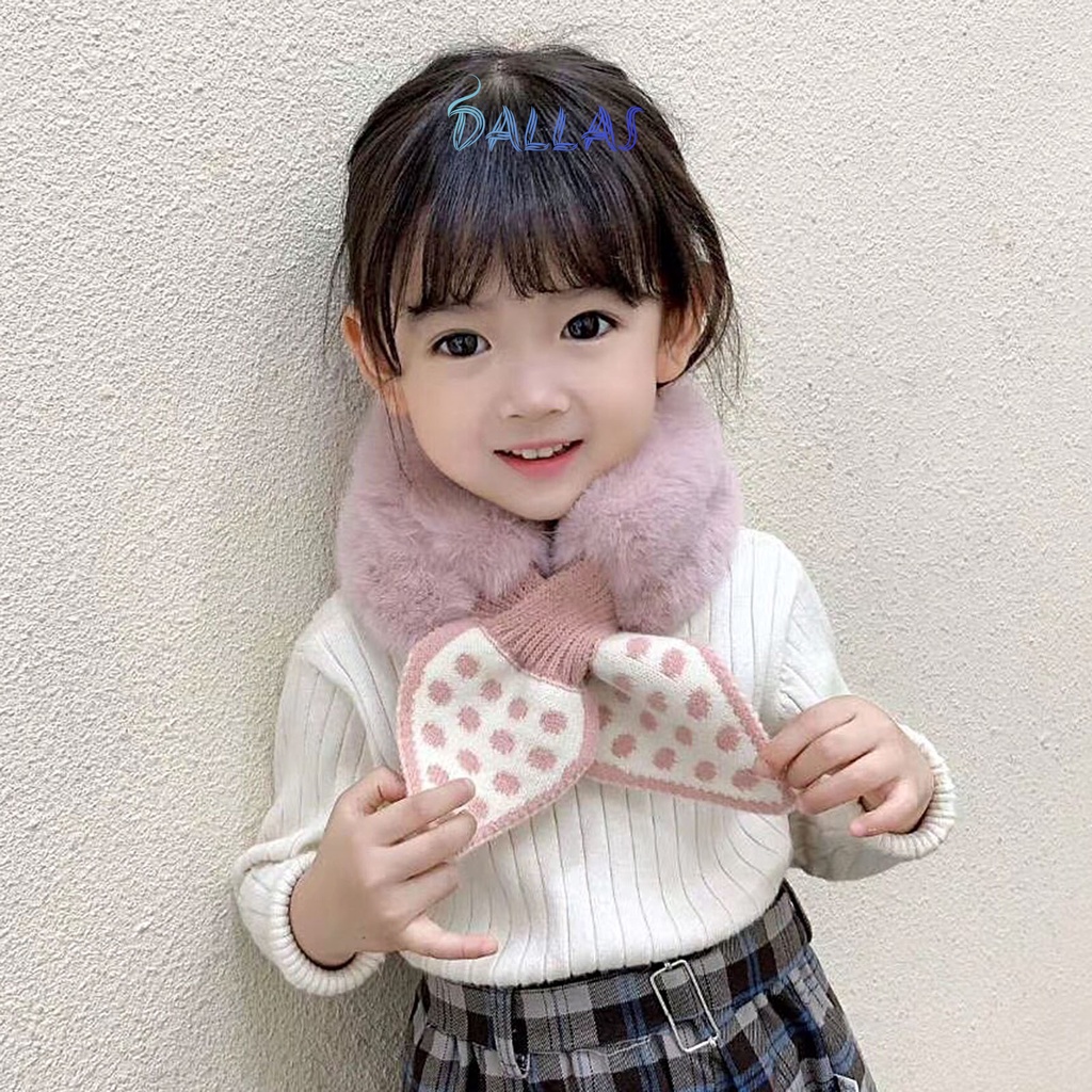 Khăn Choàng Cổ  Siêu Mềm Giữ Ấm Mùa Đông Thiết Kế Ghép Nối Chéo Chấm Bi Ngọt Ngào Cho Bé Gái Mặc Hàng Ngày