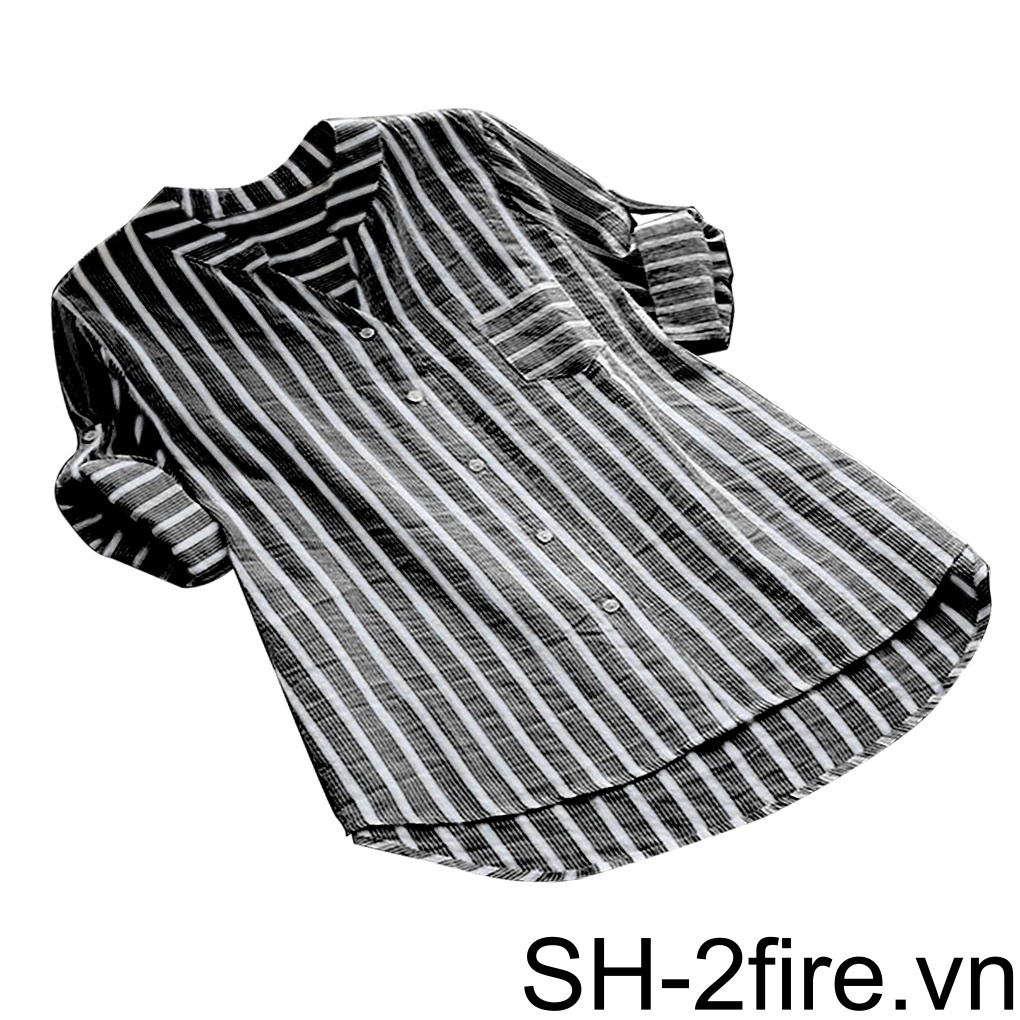 Áo Sơ Mi Nữ Tay Dài Kẻ Sọc Cổ Chữ v Thời Trang