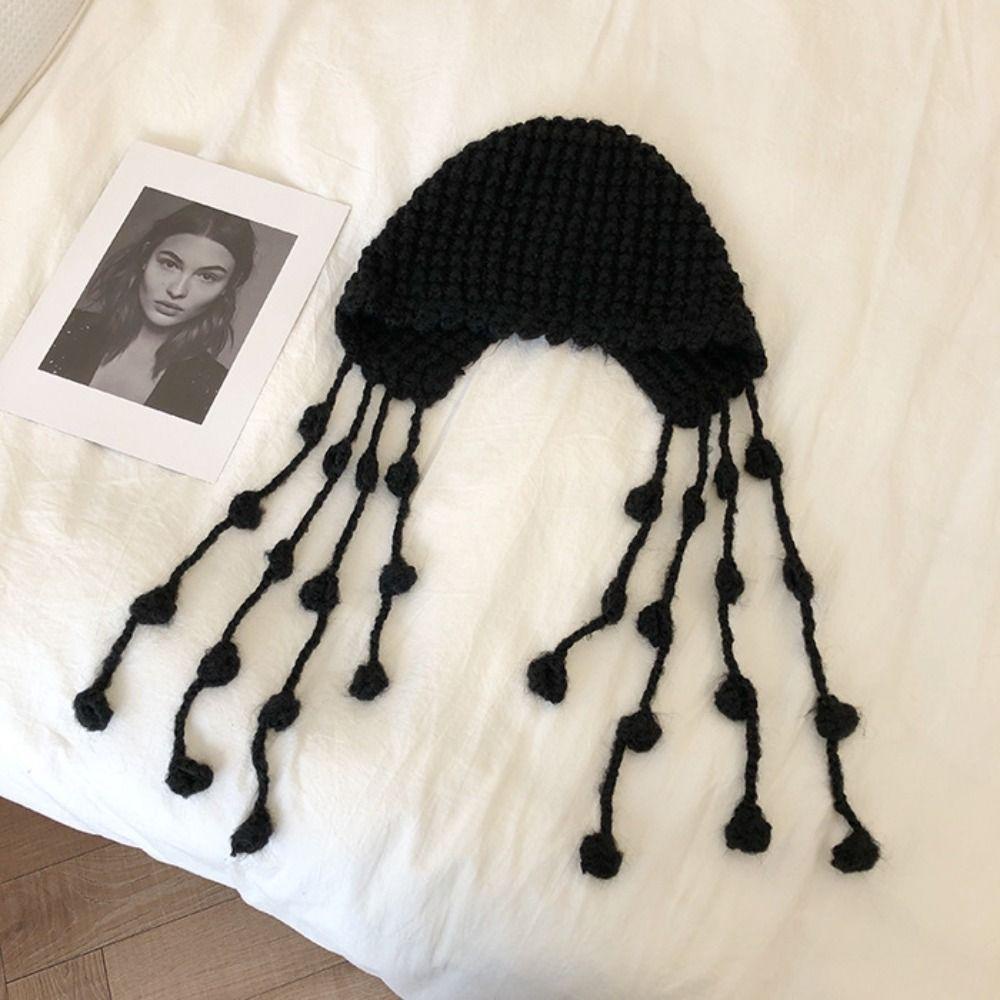 Mũ beanie Dệt Kim Tua Rua Đính Đá Phong Cách Hàn Quốc Bảo Vệ Tai Mừng Năm Mới