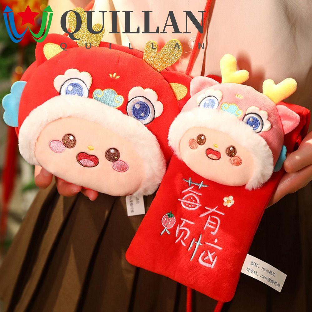 Quillan Ví Đựng Tiền Xu May Mắn Hình Rồng Trung Hoa Bằng Lông Nhung May Mắn
