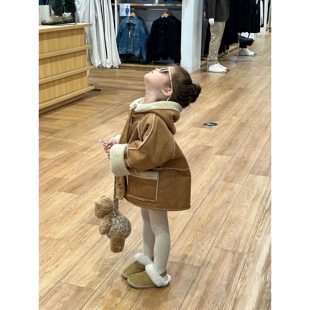 Áo khoác dạ nỉ lót lông bé gái AG813 sz 90-140, thời trang trẻ em mùa đông 2023