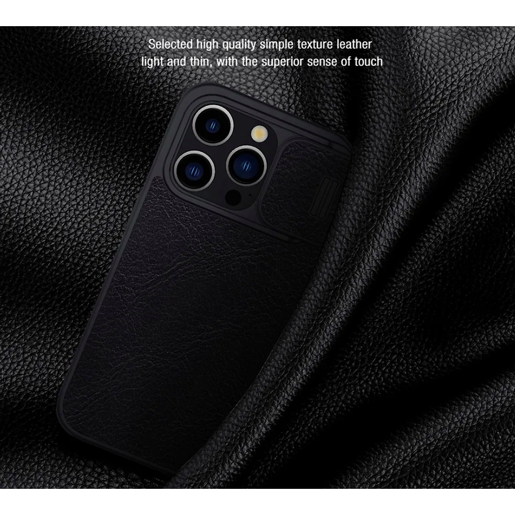 Bao da dành cho iPhone 15 Pro Max, 15 Pro hàng chính hãng Nillkin QIN có nắp trượt bảo vệ camera - Hàng nhập khẩu