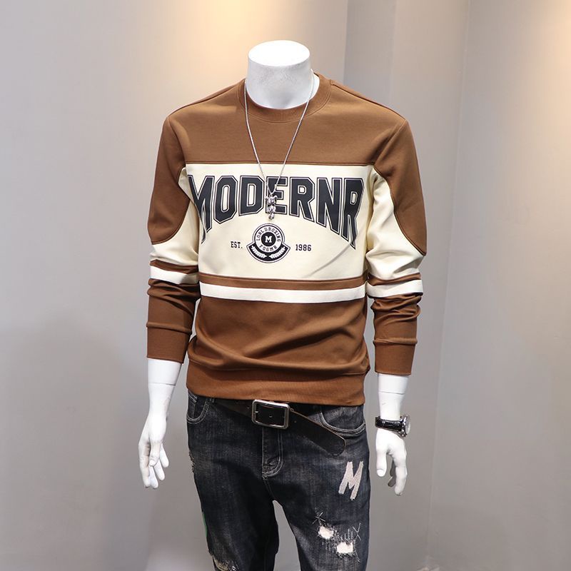 Áo Thun Nỉ Tay Dài Cổ Tròn Phối Màu Thời Trang Thu Đông Phong Cách Hàn Quốc Cho Nam