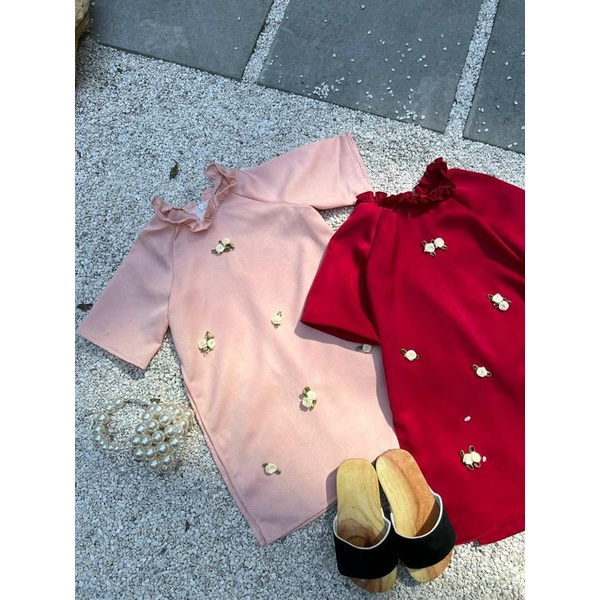 Set Áo Dài Xuông Đính Hoa Cho Bé