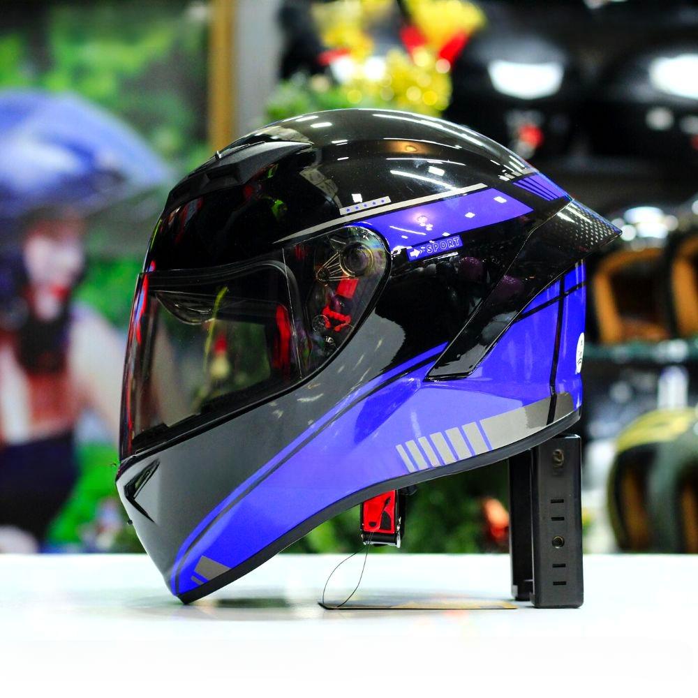 mũ bảo hiểm fullface 2 kính, nón bảo hiểm full face M266 tem V4 xanh + (Tặng tem KYT, Khăn trùm ninj