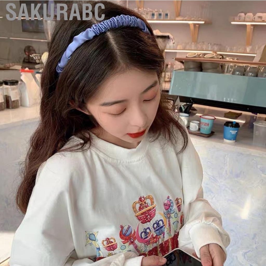 Sakurabc Ruched Hair Band Satin Pleated Headbands Ruffled Hoop Fashionable Accessories for Women Girls