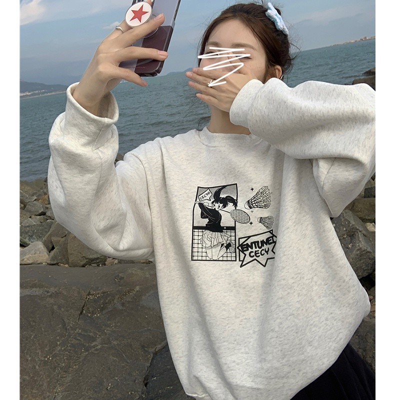 Áo sweater Nhung Dày Tay Dài Cổ Tròn In Họa Tiết Hoạt Hình Phong Cách retro Hàn Quốc Cho Cặp Đôi Size 3xl 2023