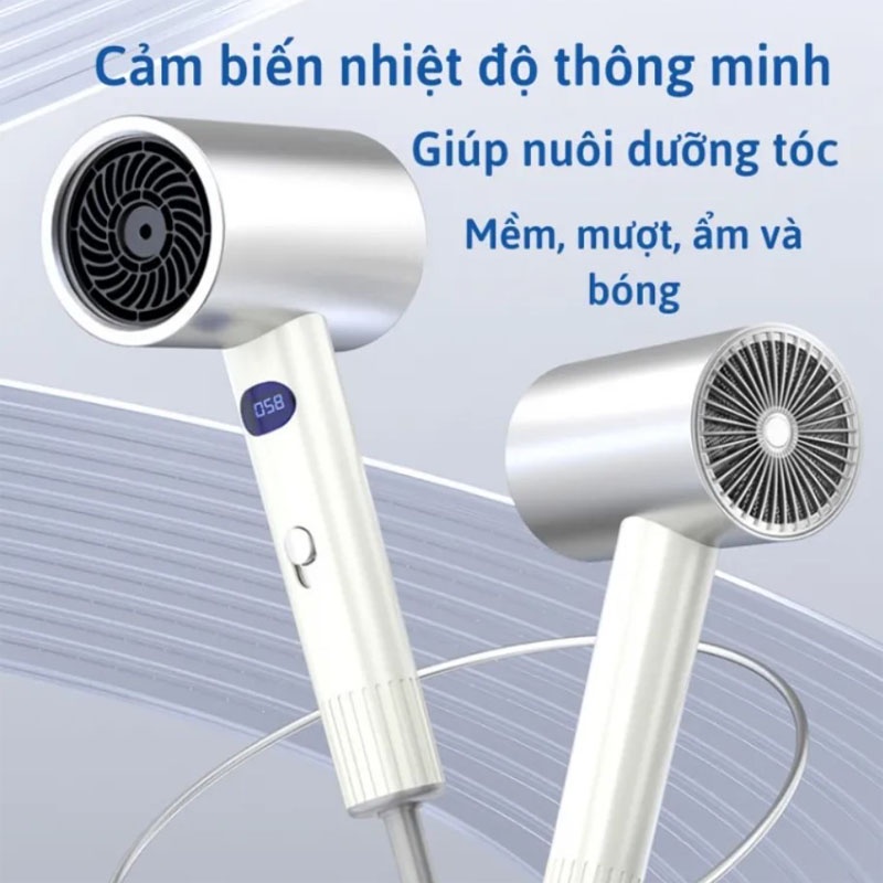 Máy Sấy Tóc Màn Hình LED Công Nghệ Ion Ấm Mới 3 Chế Độ Công Suất 1800W - BH 6 Tháng