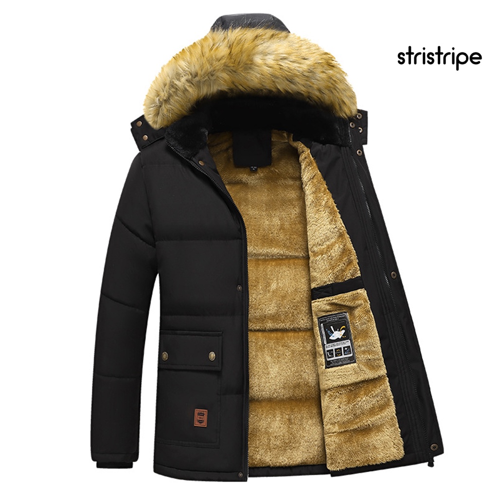 Áo Khoác Mùa Đông Bằng Vải Lông Dày Dặn Có Mũ Trùm Đầu Màu Trơn Chống Lạnh Kích Thước Lớn Cho Nam