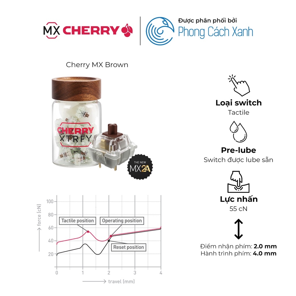 Switch bàn phím cơ Cherry MX2A RGB | Pre-lube  - Hàng chính hãng