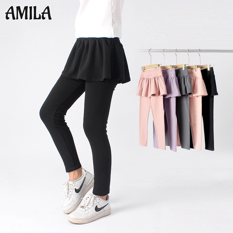 Amila Quần Legging Màu Trơn Cỡ Vừa Và Lớn Phong Cách Hàn Quốc Cho Bé Gái