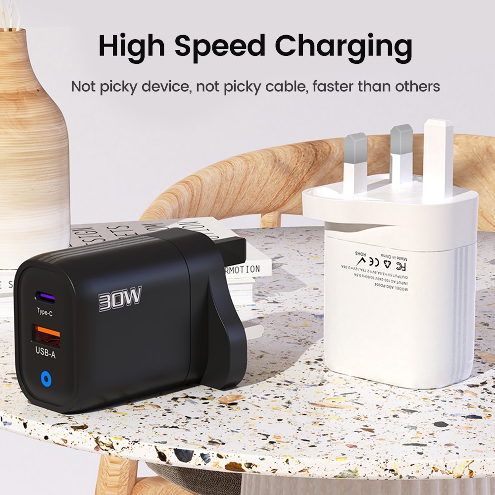 Củ Sạc Nhanh 30w usb + type-c Có Đèn Cho xiaomi huawei ip