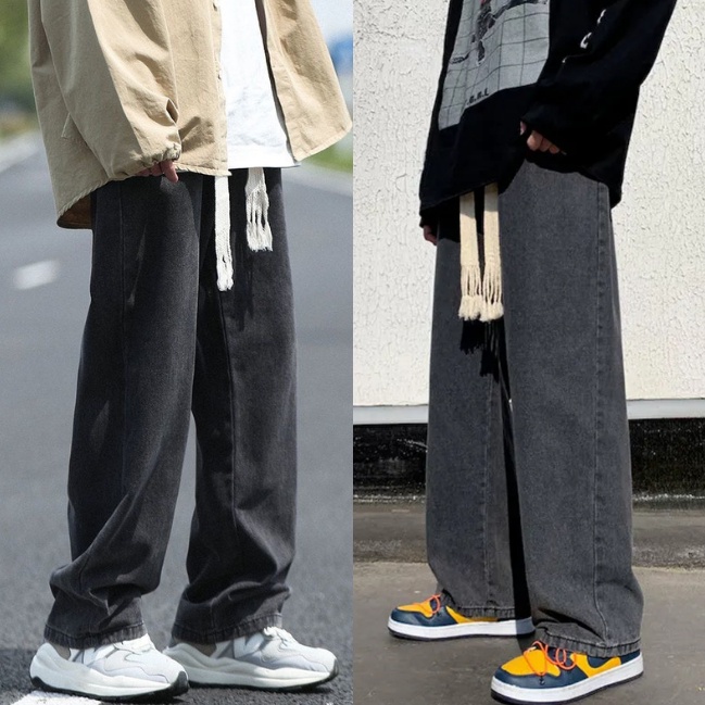 Quần jean ống rộng nam nữ cạp chun Unisex thương hiệu Atrastino. vải jean coton mềm mại, không phai màu.