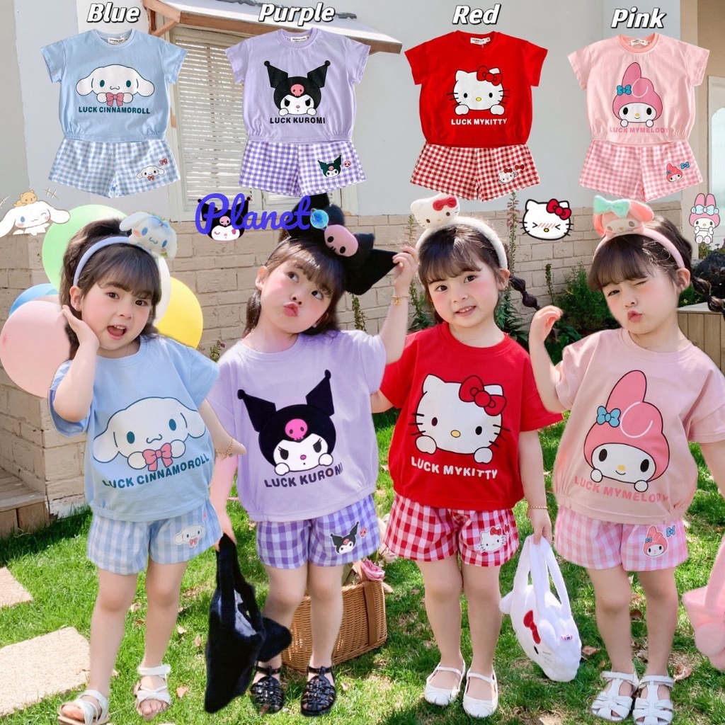 Planet Set Áo Thun Tay Ngắn + Quần short In Hình Cún Kumamon Dễ Thương Cho Bé Gái