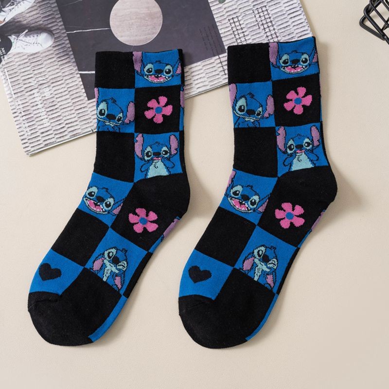 Vớ Ống Dài Trung Bình Họa Tiết Hoạt Hình stitch ere1 Chất Liệu cotton Giữ Ấm Thời Trang Cho Nữ