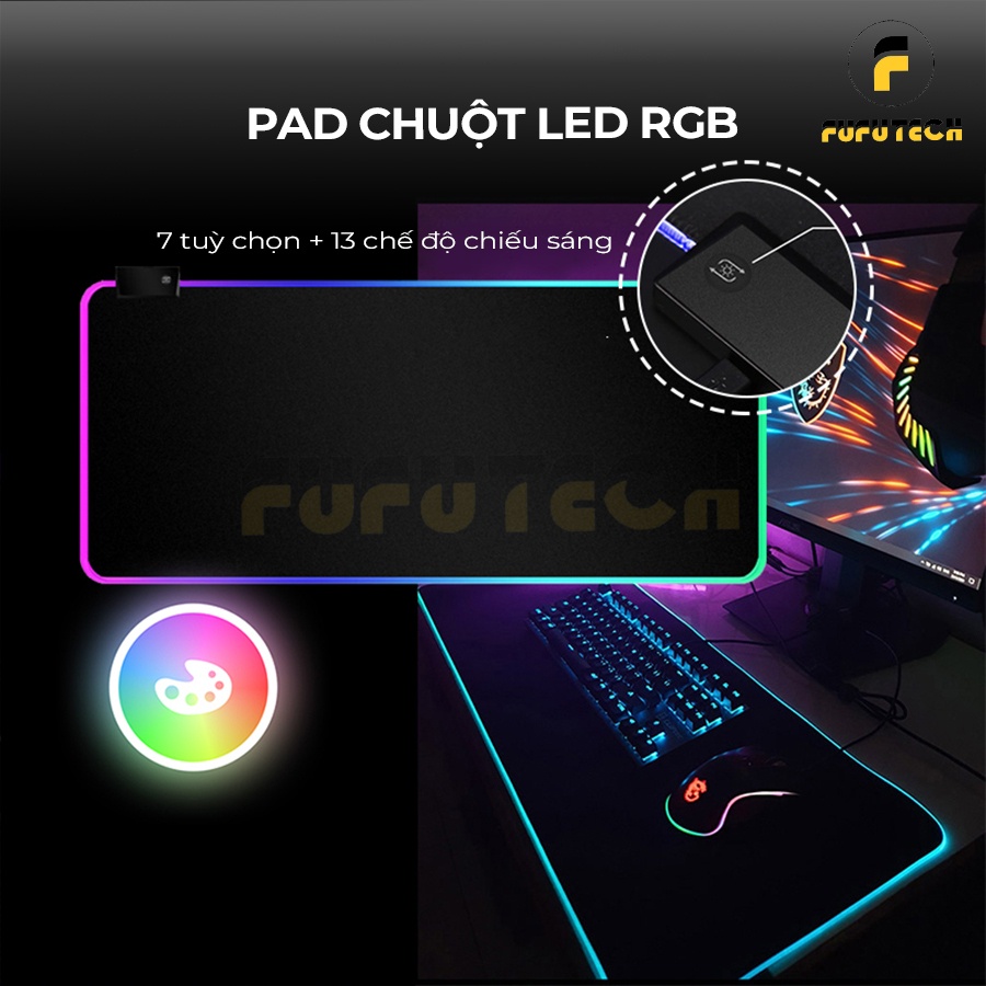 Lót chuột LED RGB 90x40 Size Lớn chống nước siêu dày để bàn, cao su tự nhiên tăng độ nhạy chuột, dùng làm việc, gaming