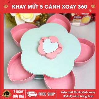 Khay đựng mứt Tết chất liệu nhựa xòe cánh hoa sen 1 tầng 5 cánh, khay đựng bánh kẹo tiện dụng, có khe giá đỡ điện thoại