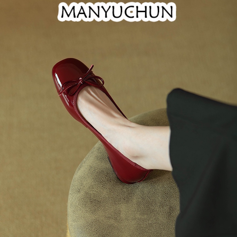 MANYUCHUN Giày Búp Bê Da Cao Cấp Phong Cách Pháp Thanh Lịch Dành Cho Nữ da mềm Sal thời trang công sở đẹp cao cấp Độn đế Thanh lịch Linh hoạt Nổi bật FBL23903AH 52Z231227