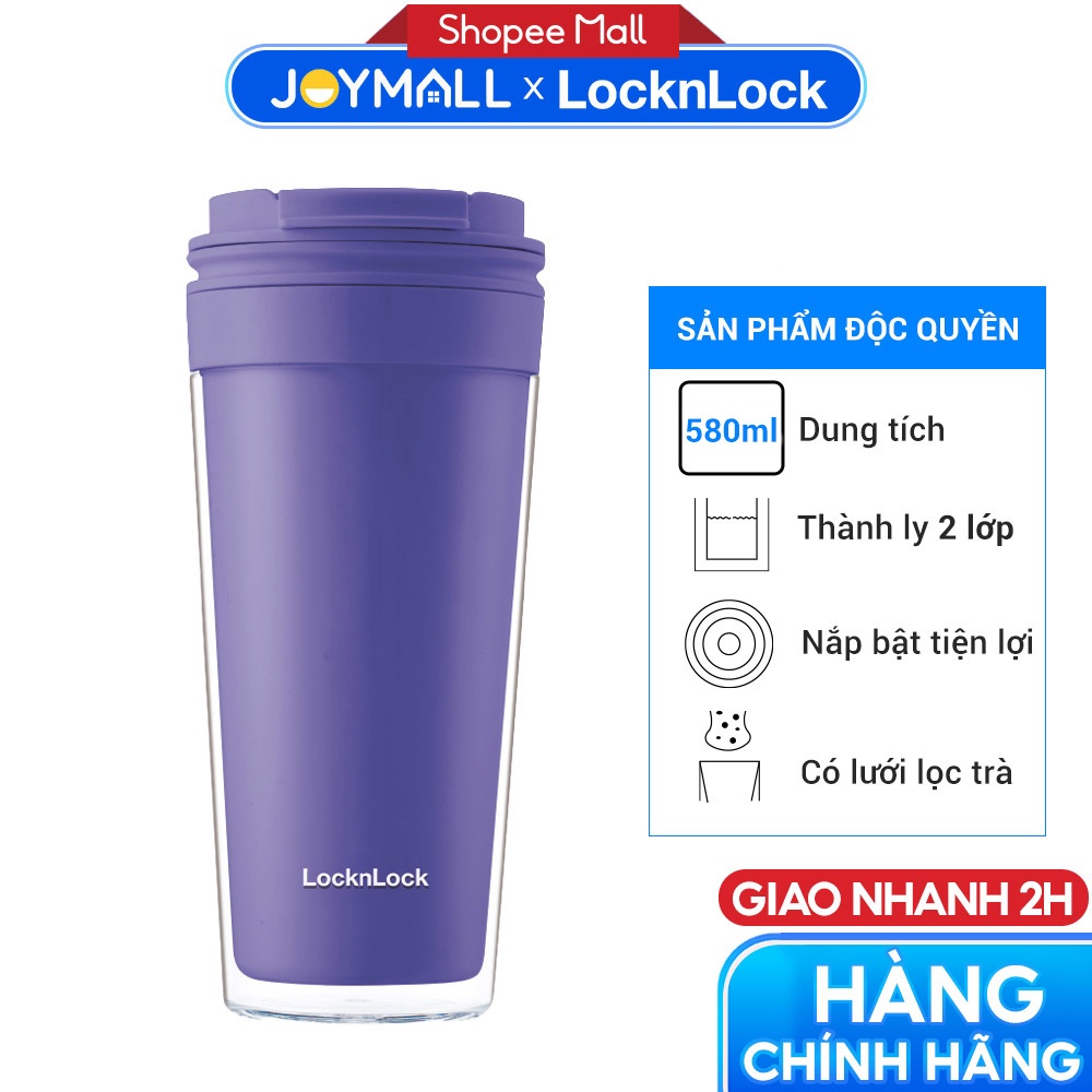 Ly nhựa LocknLock 2 lớp HAP519 580ml màu xanh - Hàng chính hãng nắp bật có lưới lọc trà (Độc quyền JoyMall)