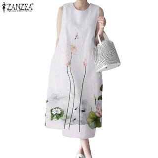 ZANZEA Đầm Nữ Cộc Tay Cổ Tròn Form Rộng Thời Trang Hàn
