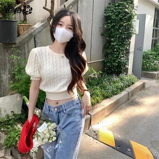 Áo Dệt Kim Tay Ngắn Phồng Thắt Nơ Thời Trang Dành Cho Nữ