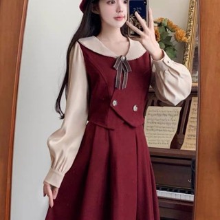 Váy Tết Váy Dài Tay Váy Xinh Đầm Dài Tay Giả Hai Lớp Thời Trang Mùa Đông Cho