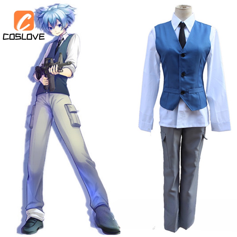 Anime Ám Sát Lớp Học Nagisa Shiota Cosplay Trọn Bộ Trang Phục Lớp E Đồng Phục Học Sinh Màu Xanh Áo V