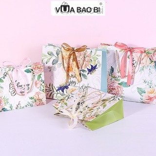 Túi đựng quà Noel Giáng sinh họa tiết hoa hình chữ nhật-Vua Bao Bì, túi quà thắt nơ quai lụa