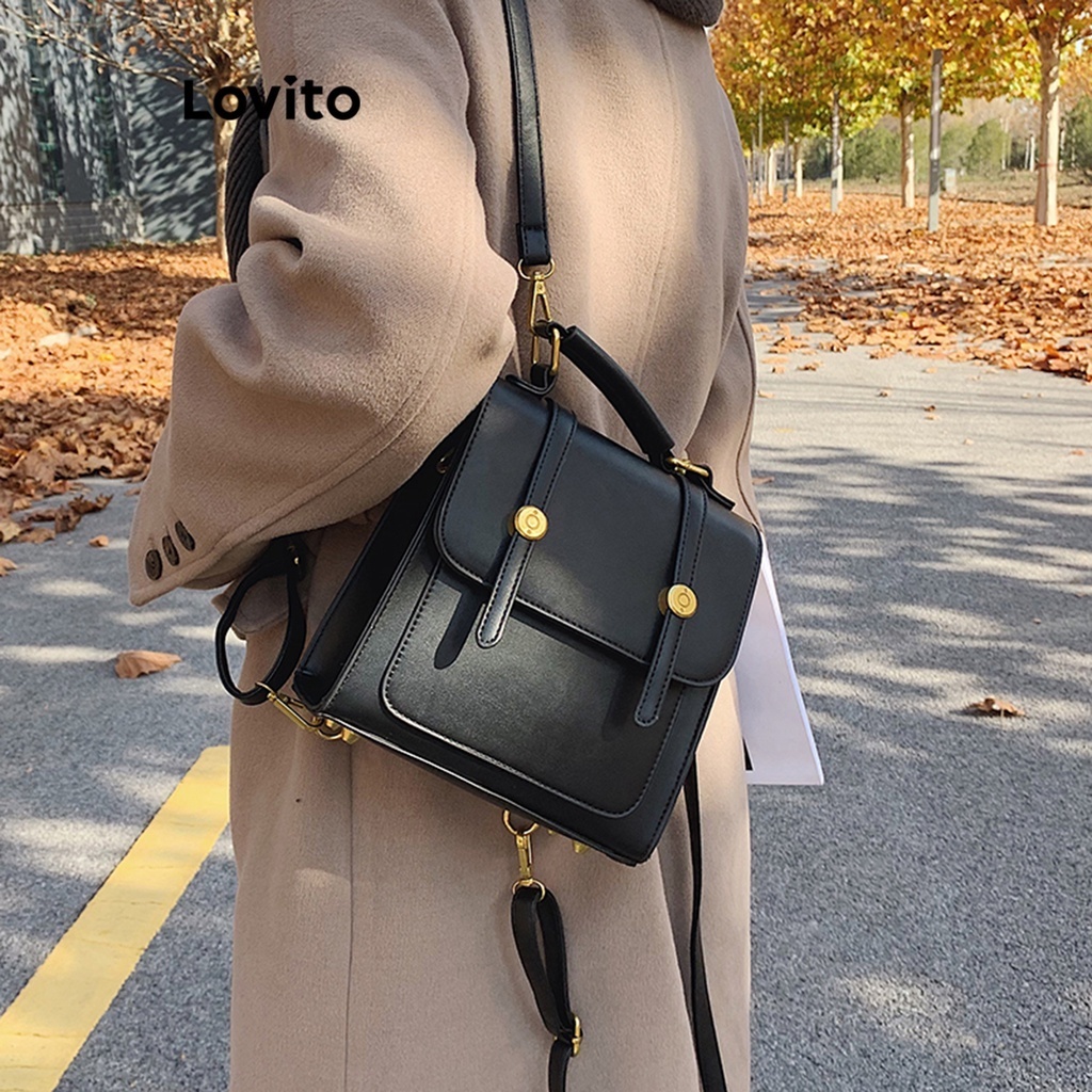 Balo cầm tay Lovito dáng vuông màu trơn đơn giản JK preppy cho nữ LFA09669