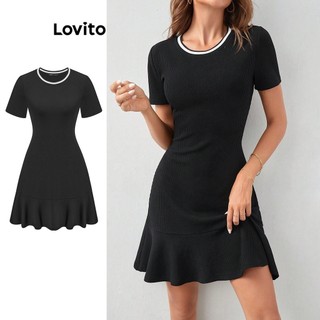 Đầm Lovito ghép nối màu trơn thường ngày cho nữ L68ED172 (Màu đen)