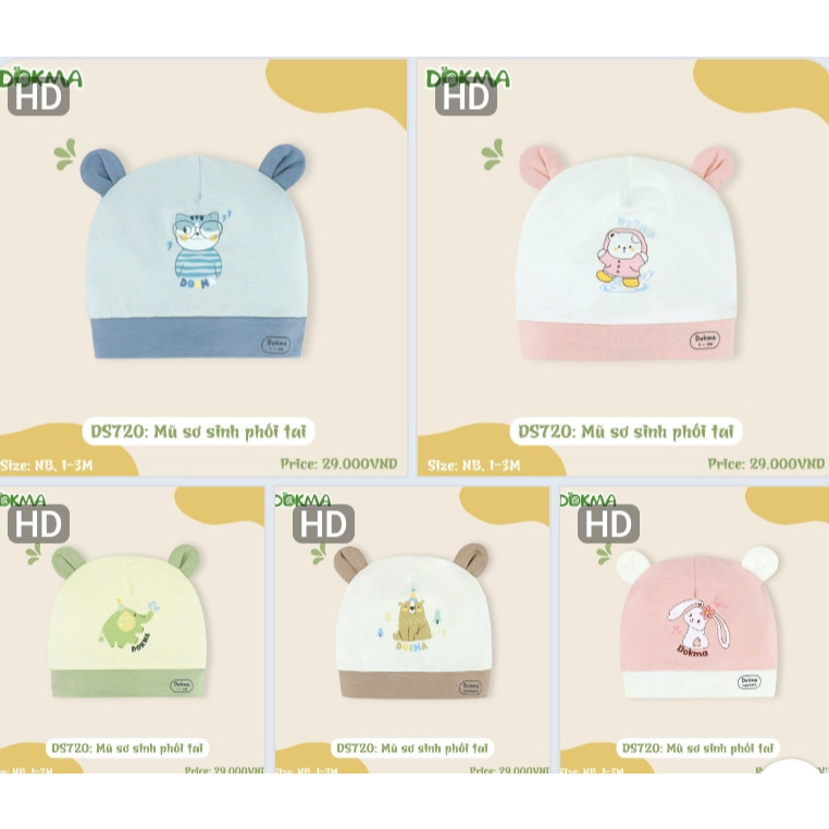 Mũ sơ sinh phối tai Dokma DS720