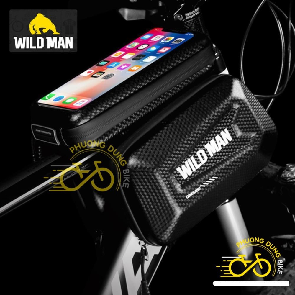 Túi đôi treo khung sườn hộp cứng xe đạp WILD MAN E6S có ngăn điện thoại