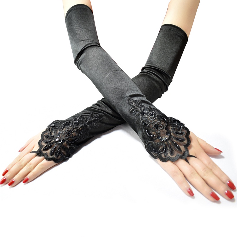1 Đôi Găng Tay Ren Thêu Hoa 48cm Thời Trang