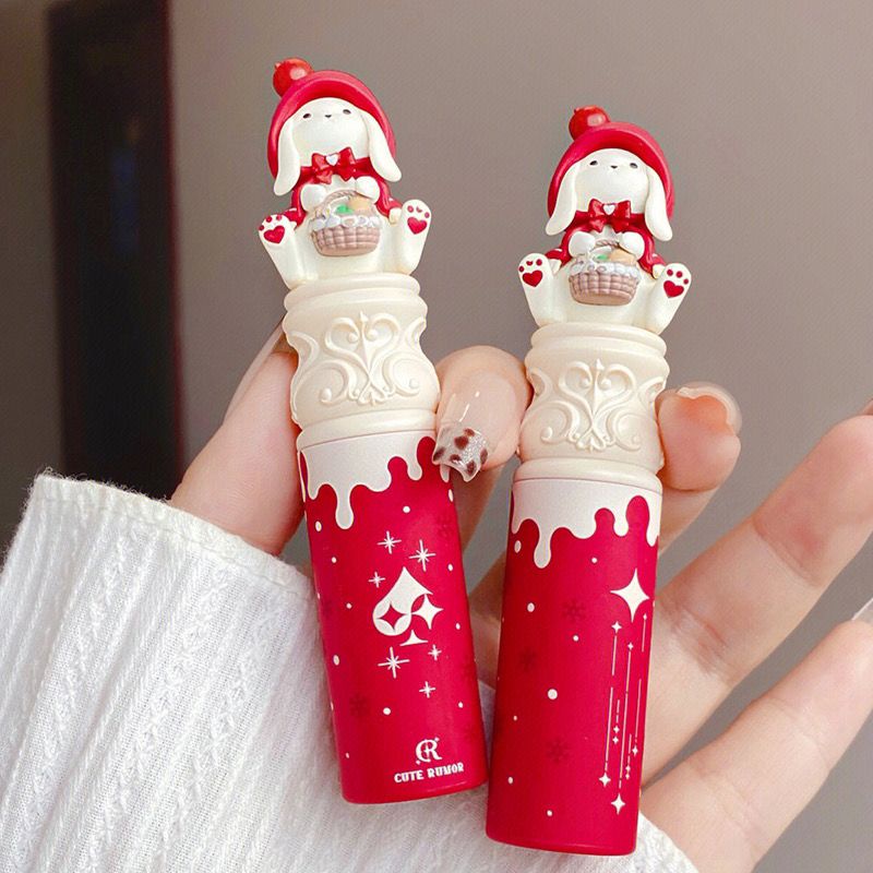 Bộ Son Môi Màu Ngọc Bích Hình Thỏ Dễ Thương Phong Cách Giáng Sinh Kèm Hộp Quà Tặng