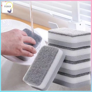 Miếng bọt biển làm sạch màu xám hai mặt Khăn lau nhà bếp Tấm cọ rửa gia đình Miếng bọt biển rửa chén