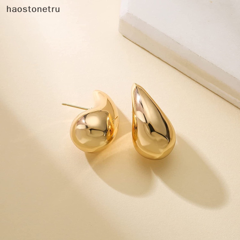 1 Đôi Bông Tai Hình Giọt Nước Bằng Hợp Kim Dày Dặn Màu Vàng / Bạc Phong Cách vintage hoops n