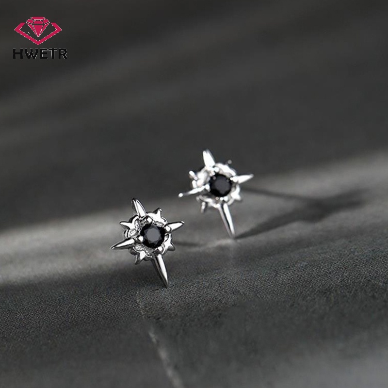 Khuyên tai HWETR đính đá zircon hình ngôi sao phong cách hip hop thời trang dự tiệc cho cặp đôi