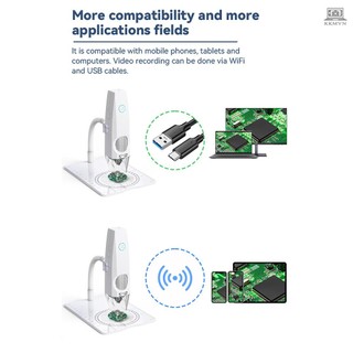 2MP 1080P WiFi Electron Microscope USB Mobilephone Computers Connecting Microscope Photo Video Taking Portable Electron Microscope with 8 LED Lights Bendable Stand