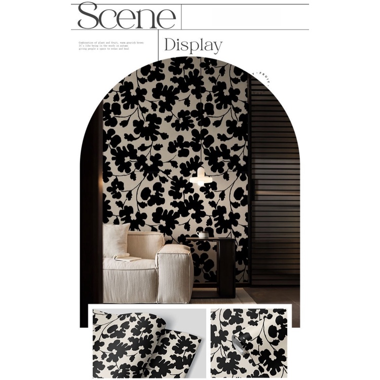 Giấy Dán Tường Họa Tiết Hoa Lá Trắng / Đen Trang Trí Nội Thất