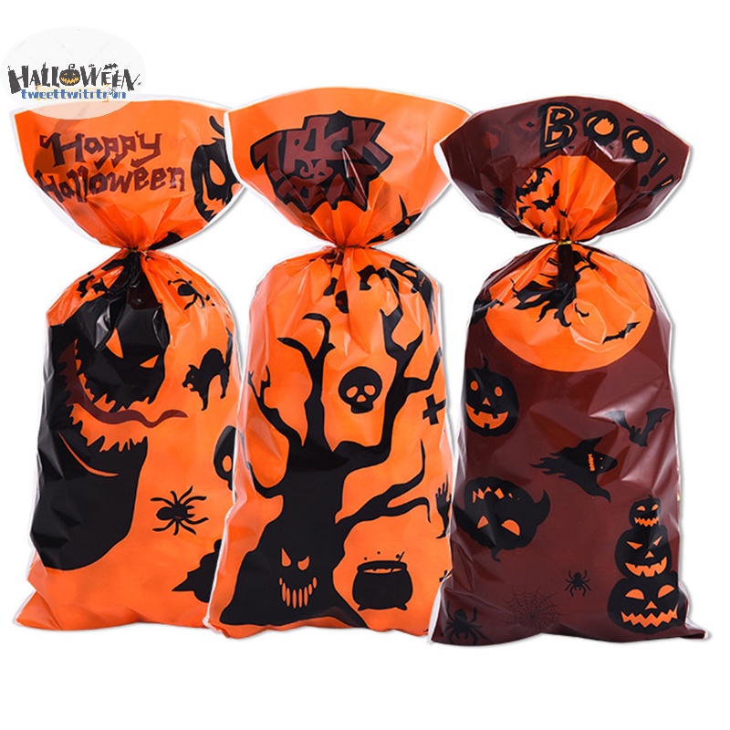 Tri Set 50 Túi Đựng Kẹo halloween 12.5 X 27.5cm Có Dây Ruy Băng Trang Trí halloween