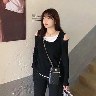 Áo Thun Tay Dài oversize (40-150kg) Màu Sắc Đối Lập Cho Nữ