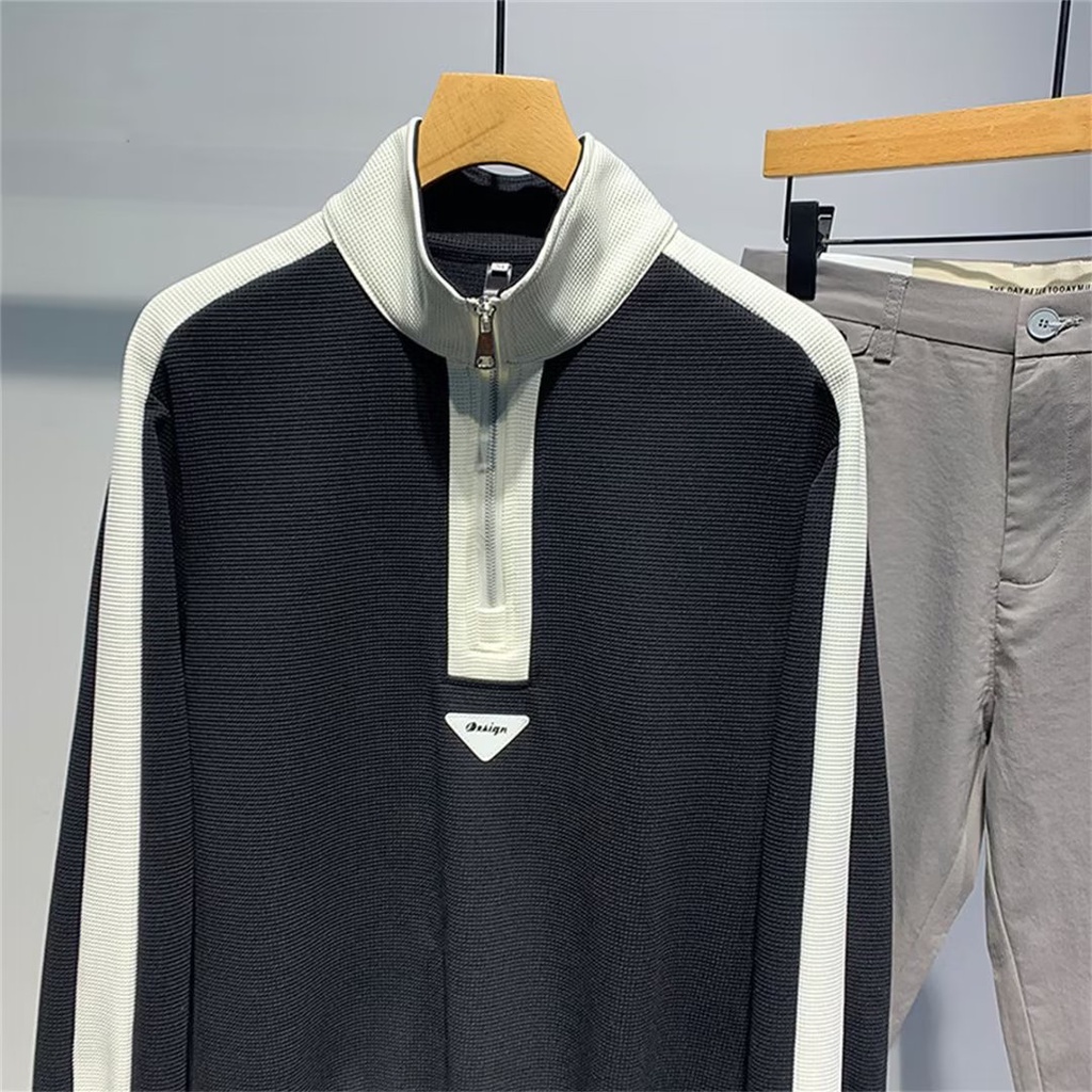 Áo Thun Tay Dài Cổ Đứng Có Khóa Kéo Thời Trang Xuân Thu Cho Nam