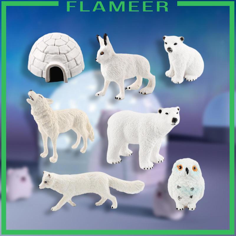 Bộ 7 Mô Hình Động Vật Bắc Cực Kèm Gấu Bắc Cực Thỏ igloo Thú Nhồi Bông Mùa Đông Thủ Công Trang Trí Nhà Cửa